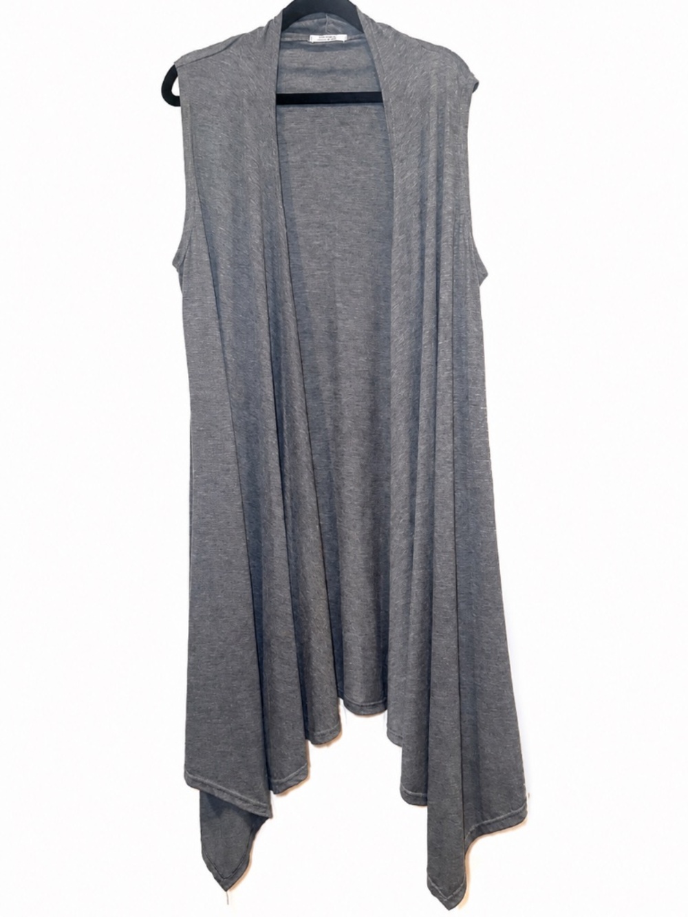 Gray Long Draped Open Front Vest Handkerchief Hem Size L